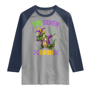 Funny 67 Mardi Gras Alligator Raglan Shirt Six Seven Bruh Mardigator Dabbing Crocodile TS11 Sport Gray Navy Print Your Wear
