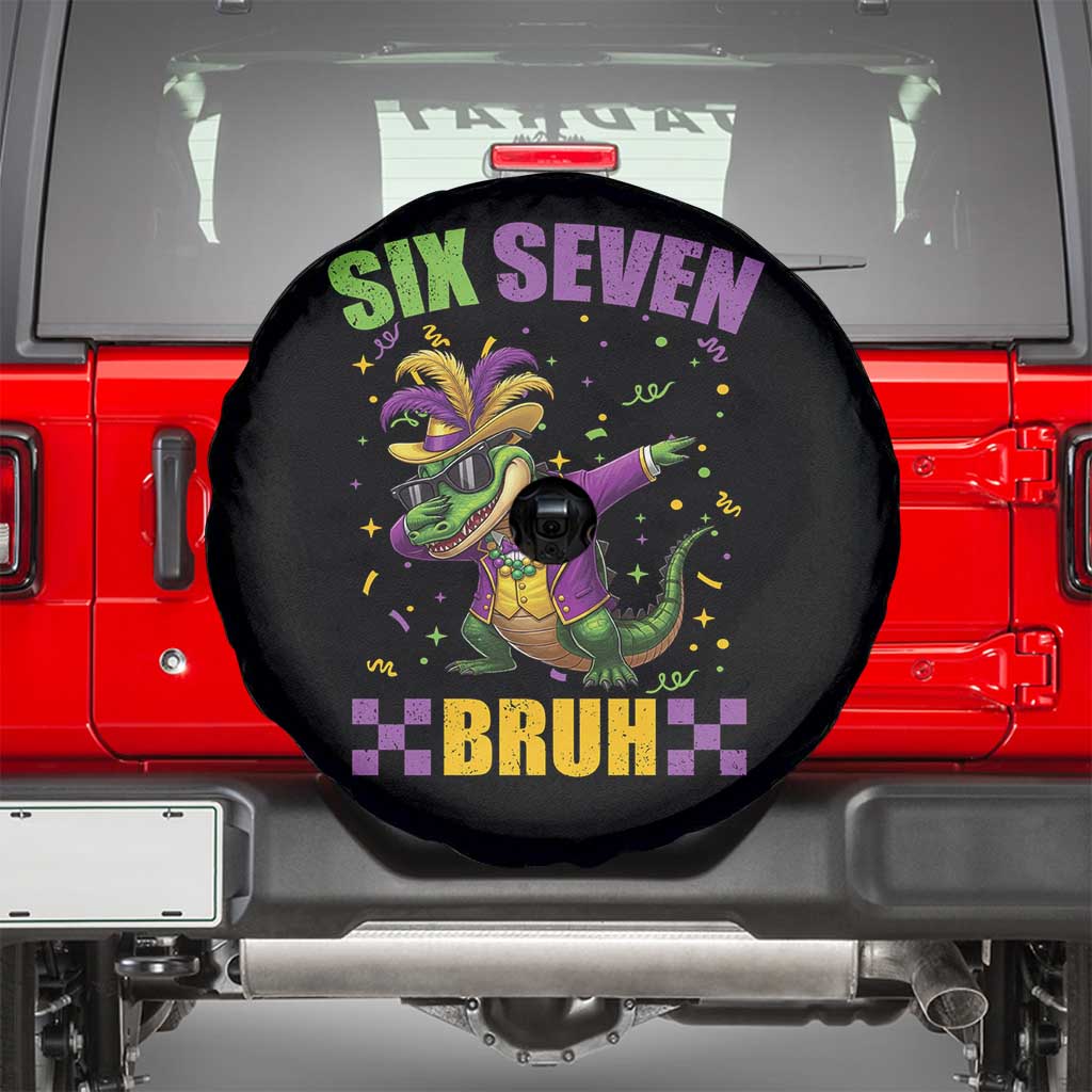 Funny 67 Mardi Gras Alligator Spare Tire Cover Six Seven Bruh Mardigator Dabbing Crocodile TS11 Black Print Your Wear