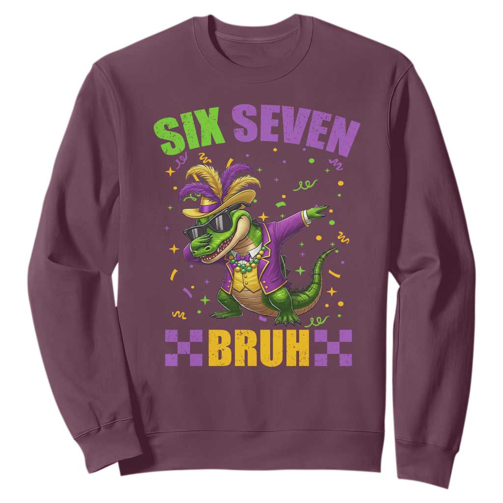 Funny 67 Mardi Gras Alligator Sweatshirt Six Seven Bruh Mardigator Dabbing Crocodile TS11 Maroon Print Your Wear