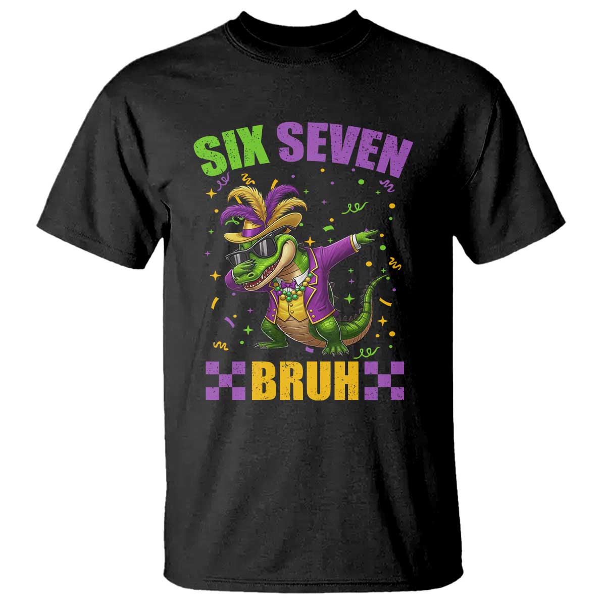 Funny 67 Mardi Gras Alligator T Shirt Six Seven Bruh Mardigator Dabbing Crocodile TS11 Black Print Your Wear