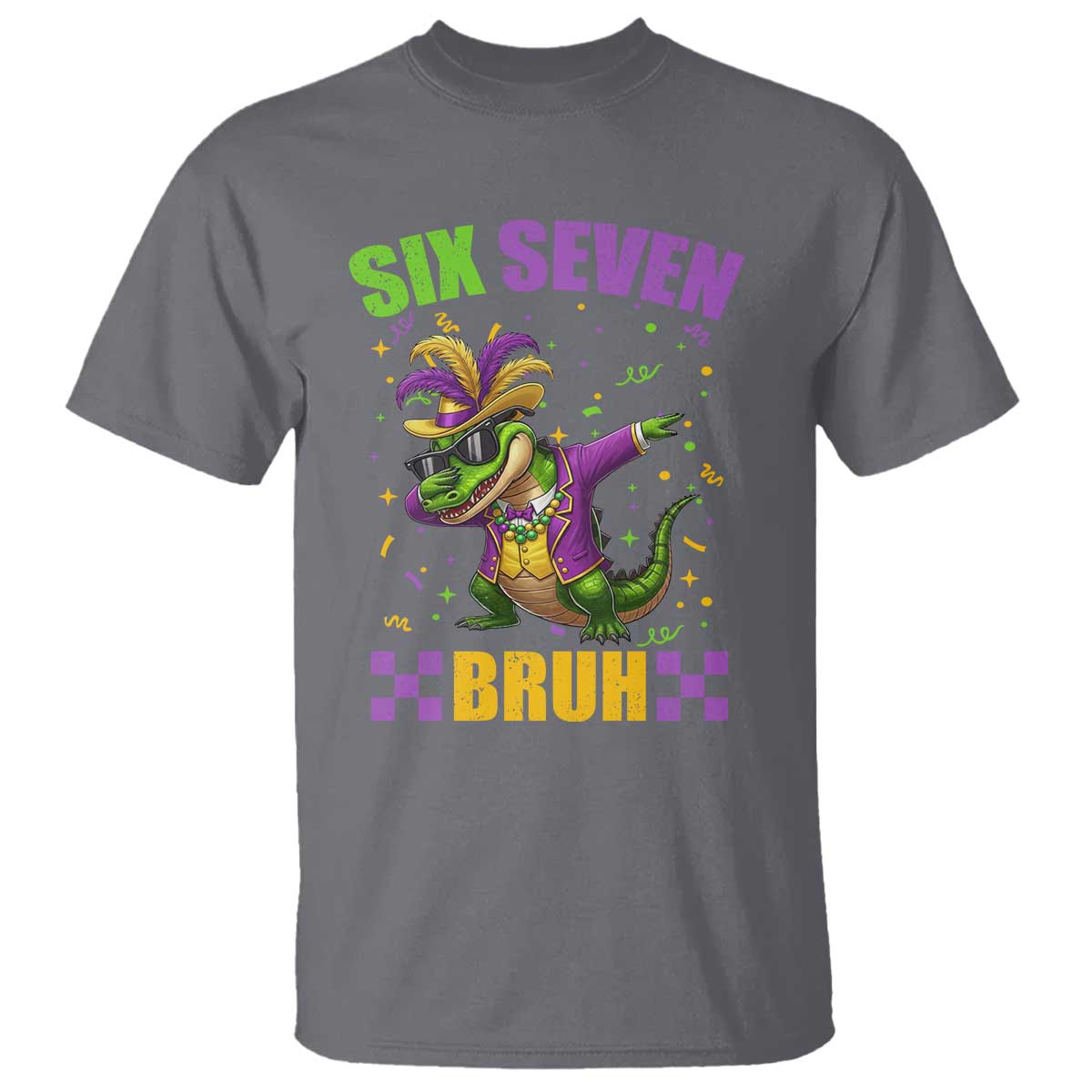Funny 67 Mardi Gras Alligator T Shirt Six Seven Bruh Mardigator Dabbing Crocodile TS11 Charcoal Print Your Wear