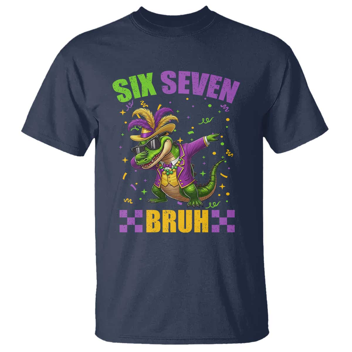Funny 67 Mardi Gras Alligator T Shirt Six Seven Bruh Mardigator Dabbing Crocodile TS11 Navy Print Your Wear