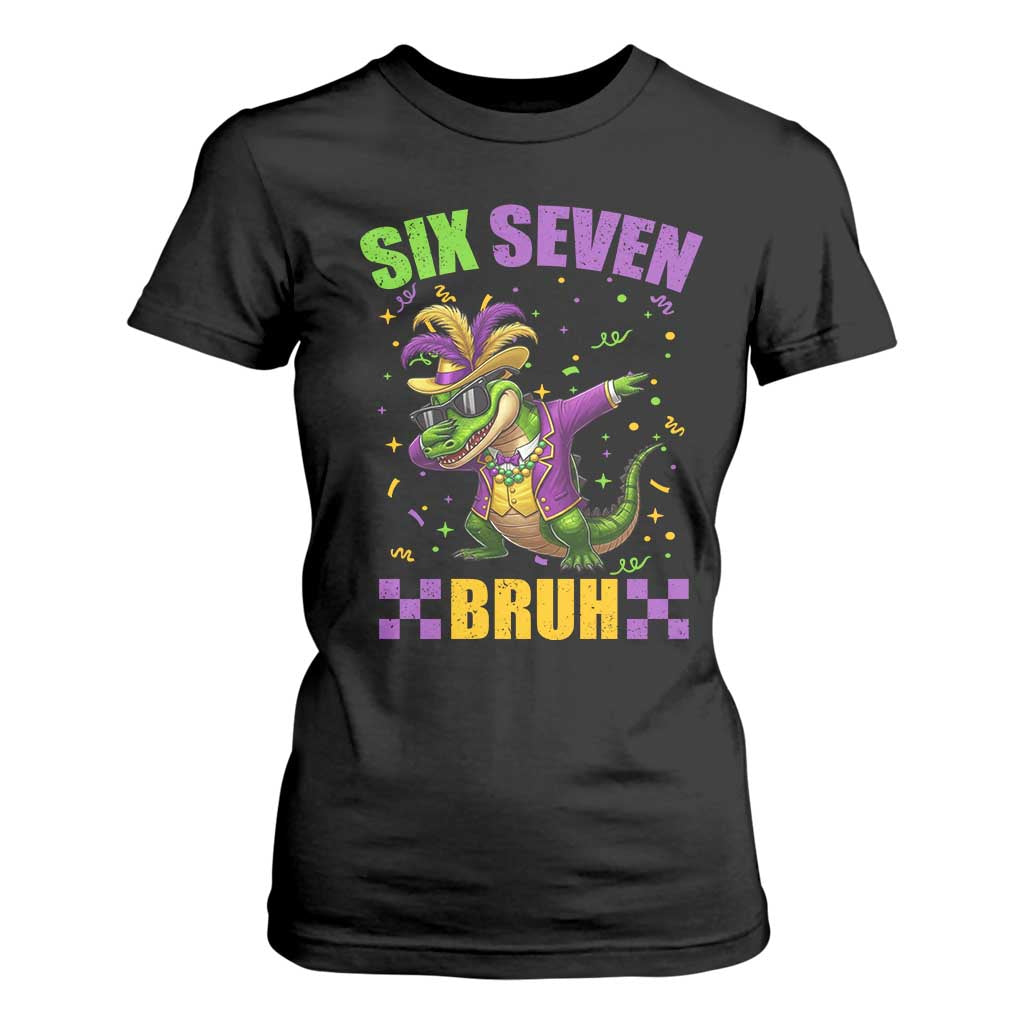Funny 67 Mardi Gras Alligator T Shirt For Women Six Seven Bruh Mardigator Dabbing Crocodile TS11 Black Print Your Wear
