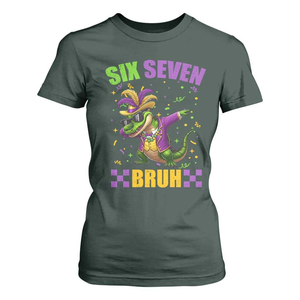 Funny 67 Mardi Gras Alligator T Shirt For Women Six Seven Bruh Mardigator Dabbing Crocodile TS11 Dark Forest Green Print Your Wear