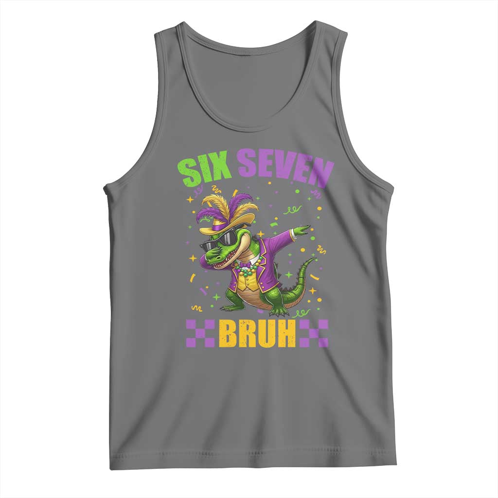 Funny 67 Mardi Gras Alligator Tank Top Six Seven Bruh Mardigator Dabbing Crocodile TS11 Black Heather Print Your Wear
