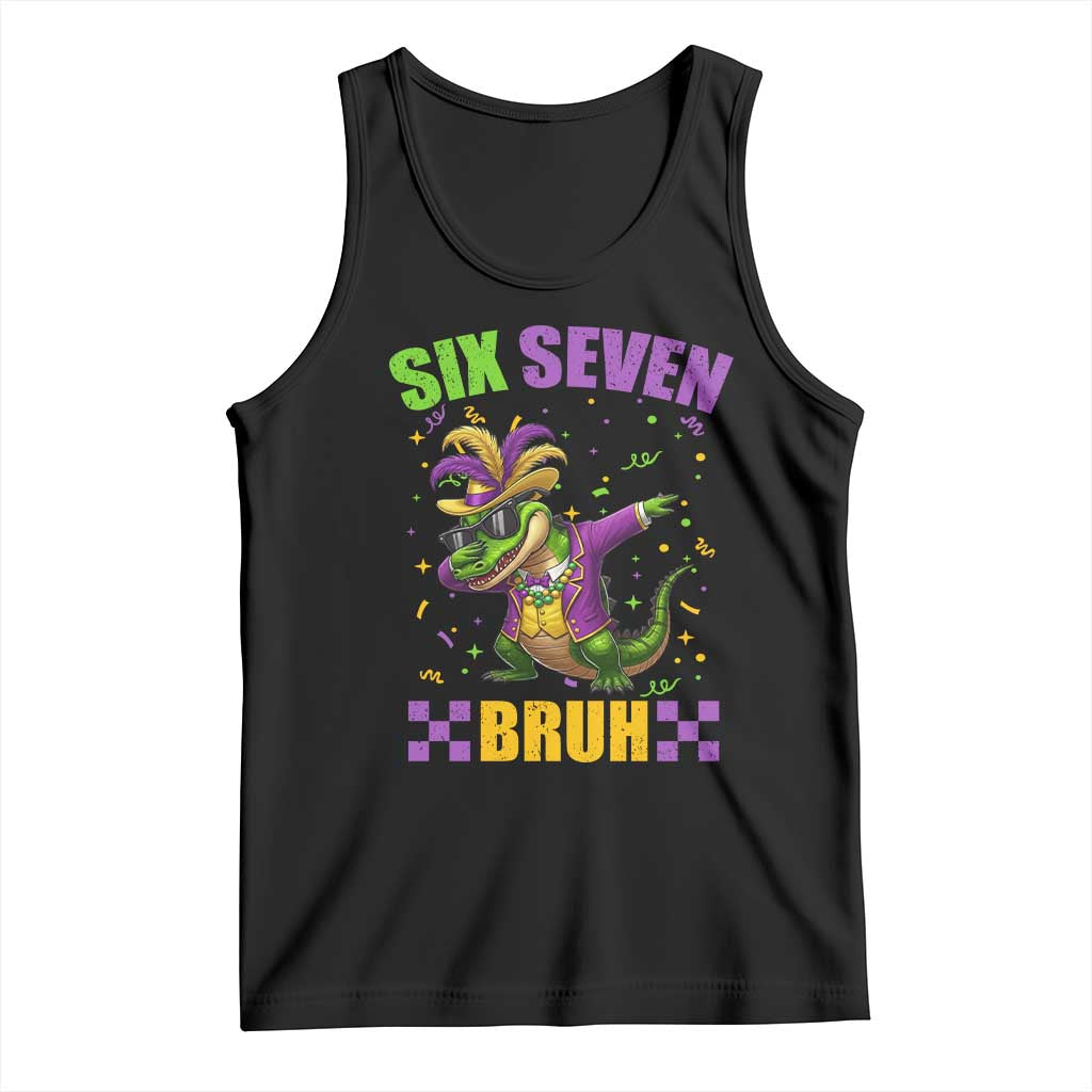 Funny 67 Mardi Gras Alligator Tank Top Six Seven Bruh Mardigator Dabbing Crocodile TS11 Black Print Your Wear