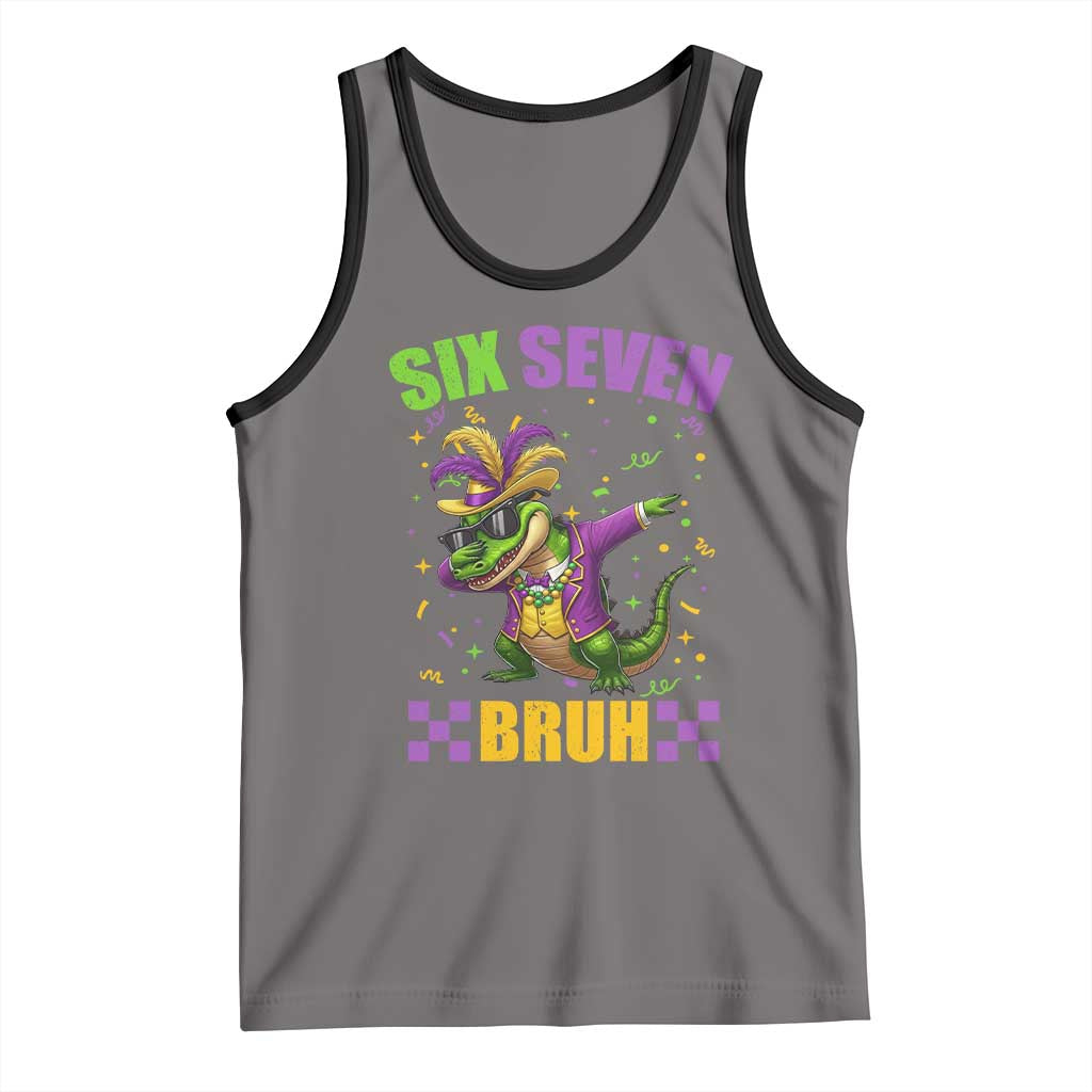 Funny 67 Mardi Gras Alligator Tank Top Six Seven Bruh Mardigator Dabbing Crocodile TS11 Deep Heather Black Print Your Wear