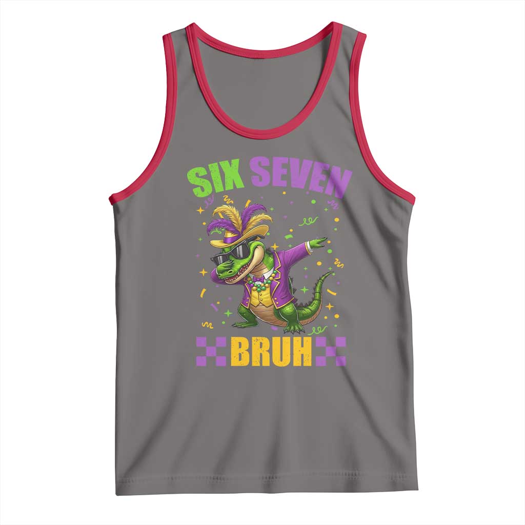 Funny 67 Mardi Gras Alligator Tank Top Six Seven Bruh Mardigator Dabbing Crocodile TS11 Deep Heather Red Print Your Wear