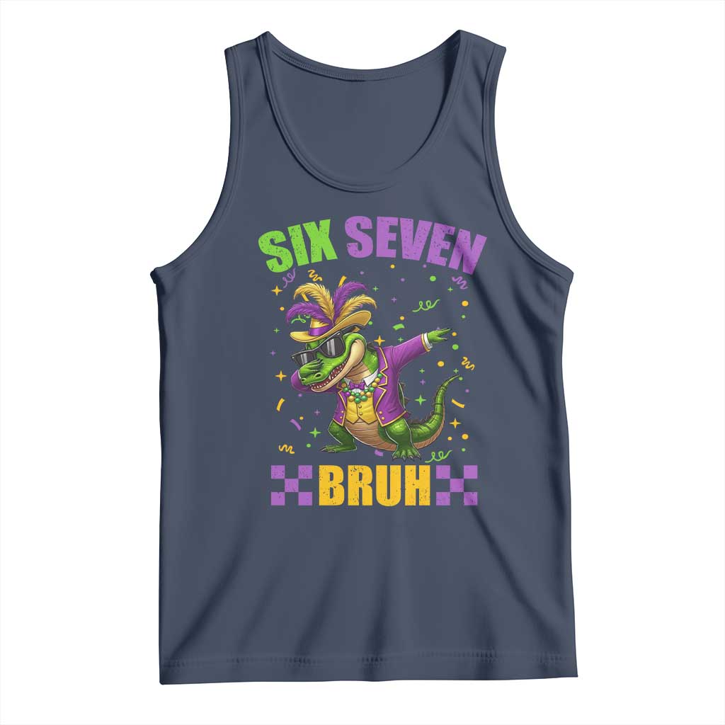 Funny 67 Mardi Gras Alligator Tank Top Six Seven Bruh Mardigator Dabbing Crocodile TS11 Navy Print Your Wear