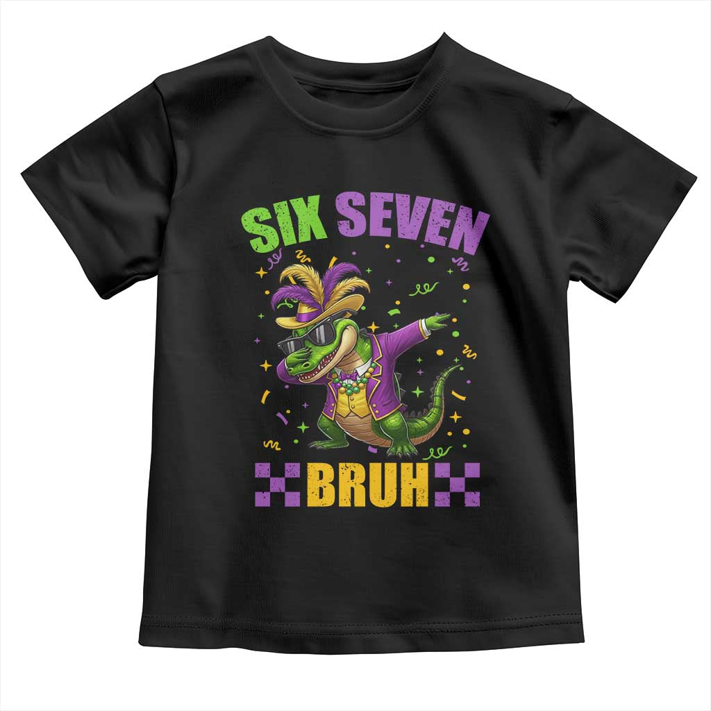 Funny 67 Mardi Gras Alligator Toddler T Shirt Six Seven Bruh Mardigator Dabbing Crocodile TS11 Black Print Your Wear