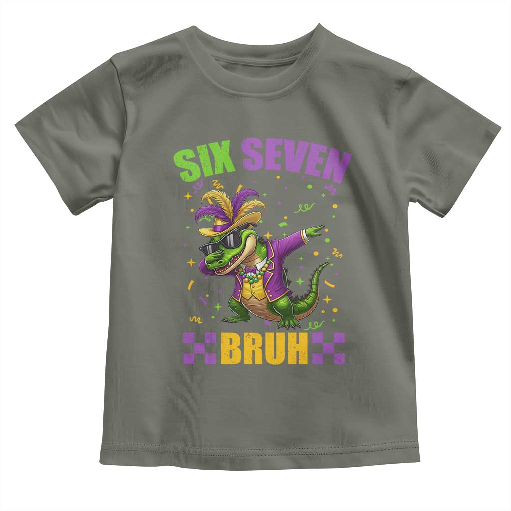 Funny 67 Mardi Gras Alligator Toddler T Shirt Six Seven Bruh Mardigator Dabbing Crocodile TS11 Military Green Print Your Wear