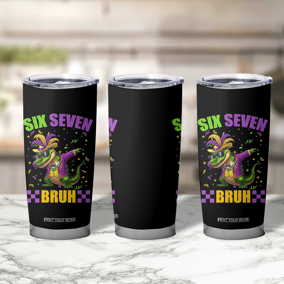 Funny 67 Mardi Gras Alligator Tumbler Cup Six Seven Bruh Mardigator Dabbing Crocodile TS11 Print Your Wear