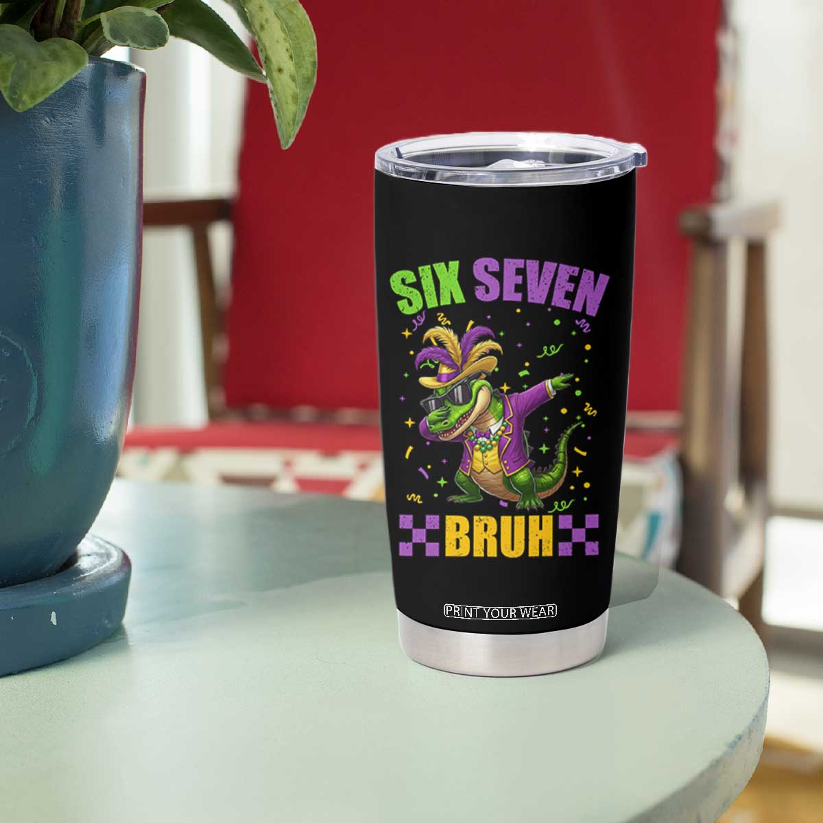 Funny 67 Mardi Gras Alligator Tumbler Cup Six Seven Bruh Mardigator Dabbing Crocodile TS11 Print Your Wear