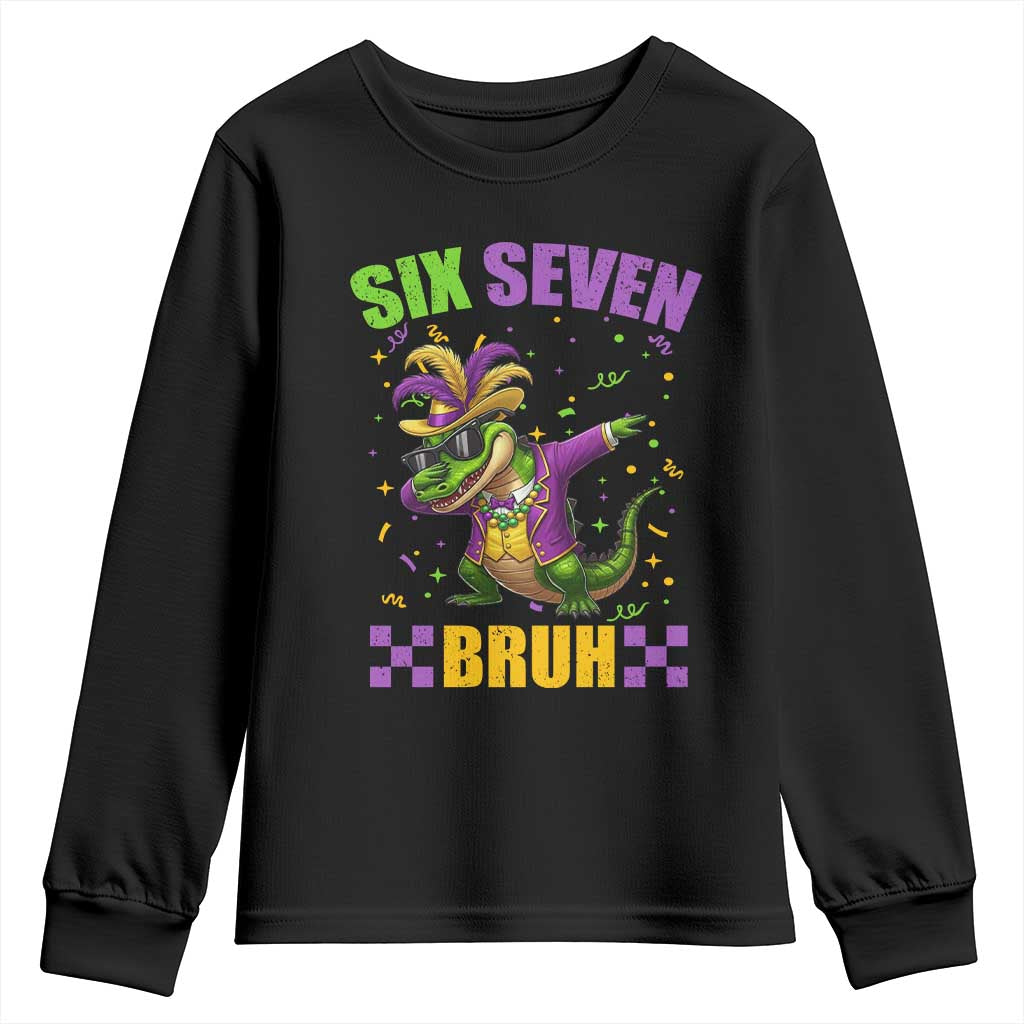 Funny 67 Mardi Gras Alligator Youth Sweatshirt Six Seven Bruh Mardigator Dabbing Crocodile TS11 Black Print Your Wear