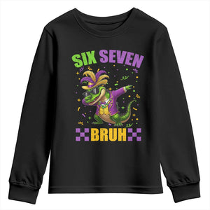 Funny 67 Mardi Gras Alligator Youth Sweatshirt Six Seven Bruh Mardigator Dabbing Crocodile TS11 Black Print Your Wear
