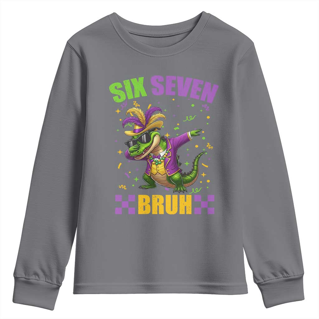 Funny 67 Mardi Gras Alligator Youth Sweatshirt Six Seven Bruh Mardigator Dabbing Crocodile TS11 Charcoal Print Your Wear