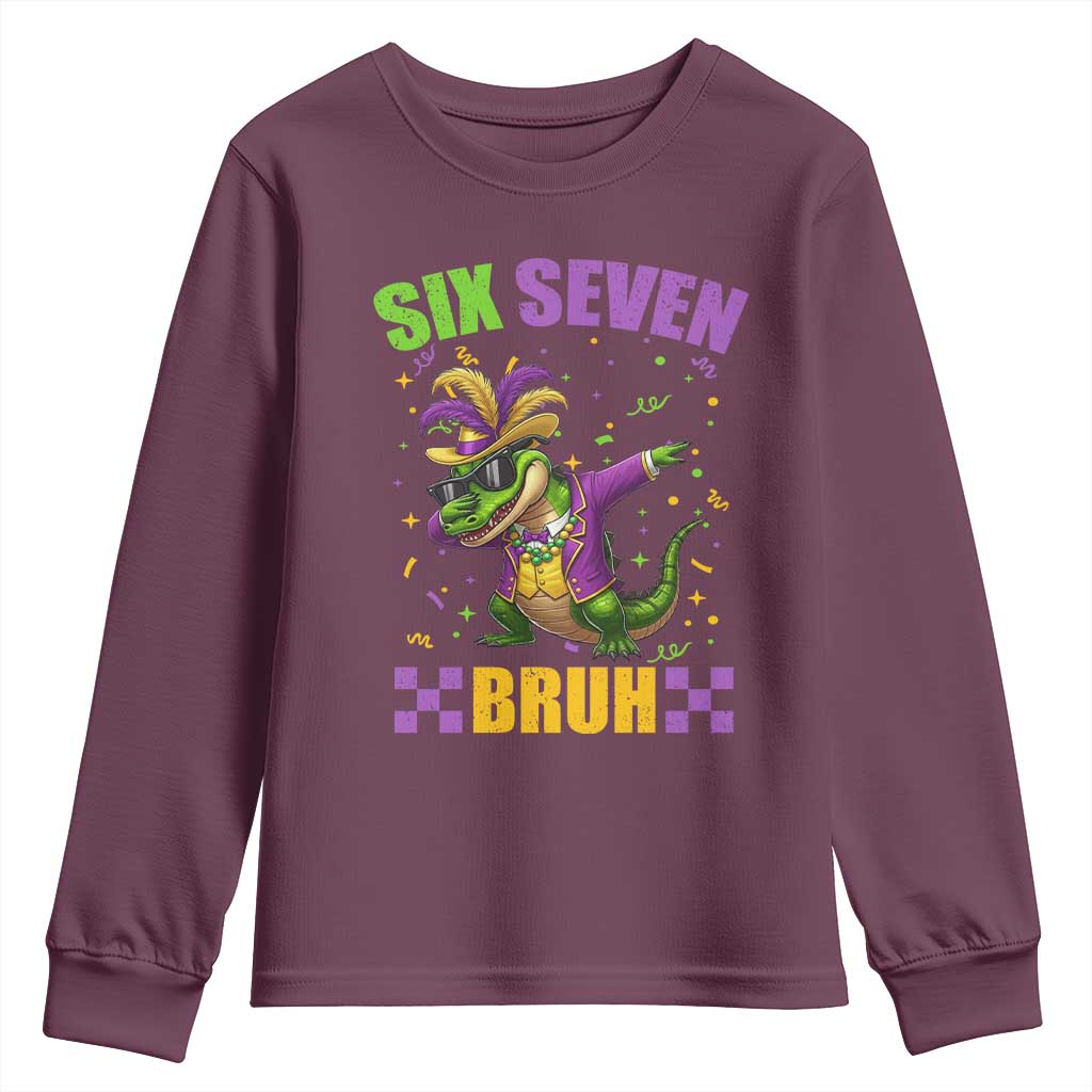 Funny 67 Mardi Gras Alligator Youth Sweatshirt Six Seven Bruh Mardigator Dabbing Crocodile TS11 Maroon Print Your Wear