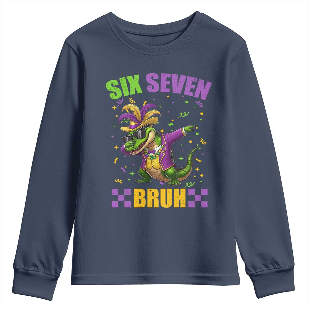 Funny 67 Mardi Gras Alligator Youth Sweatshirt Six Seven Bruh Mardigator Dabbing Crocodile TS11 Navy Print Your Wear