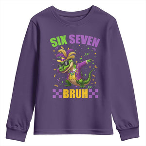 Funny 67 Mardi Gras Alligator Youth Sweatshirt Six Seven Bruh Mardigator Dabbing Crocodile TS11 Purple Print Your Wear