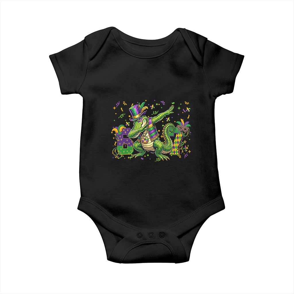 Funny Dabbing Alligator 67 Mardi Gras Six Seven Meme Baby Onesie TS11 Black Print Your Wear