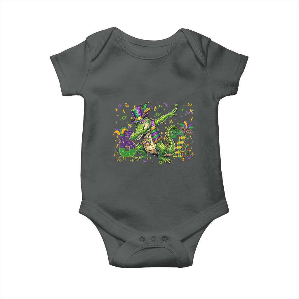 Funny Dabbing Alligator 67 Mardi Gras Six Seven Meme Baby Onesie TS11 Dark Heather Print Your Wear