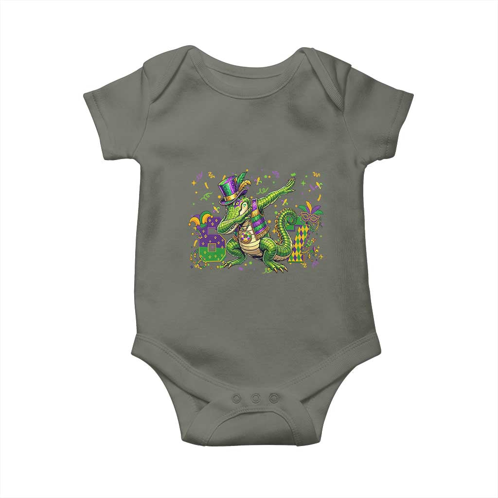 Funny Dabbing Alligator 67 Mardi Gras Six Seven Meme Baby Onesie TS11 Military Green Print Your Wear