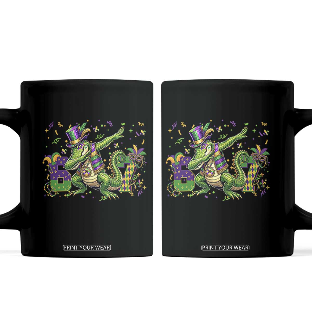 Funny Dabbing Alligator 67 Mardi Gras Six Seven Meme Coffee Mug TS11 Black Print Your Wear