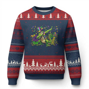 Funny Dabbing Alligator 67 Mardi Gras Six Seven Meme Ugly Christmas Sweater TS11 Navy Red Print Your Wear
