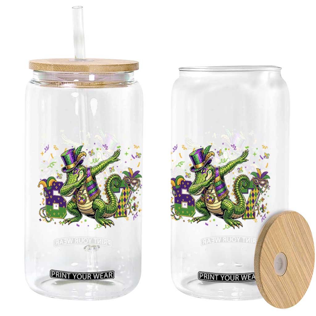 Funny Dabbing Alligator 67 Mardi Gras Six Seven Meme Glass Can TS11 Print Your Wear