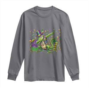 Funny Dabbing Alligator 67 Mardi Gras Six Seven Meme Long Sleeve Shirt TS11 Charcoal Print Your Wear