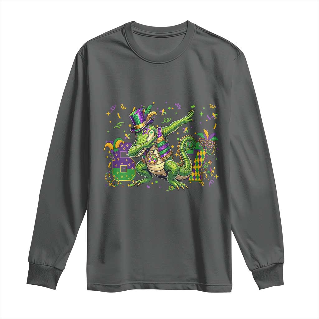 Funny Dabbing Alligator 67 Mardi Gras Six Seven Meme Long Sleeve Shirt TS11 Dark Heather Print Your Wear