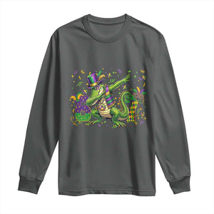 Funny Dabbing Alligator 67 Mardi Gras Six Seven Meme Long Sleeve Shirt TS11 Dark Heather Print Your Wear