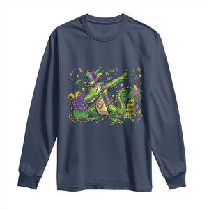 Funny Dabbing Alligator 67 Mardi Gras Six Seven Meme Long Sleeve Shirt TS11 Navy Print Your Wear