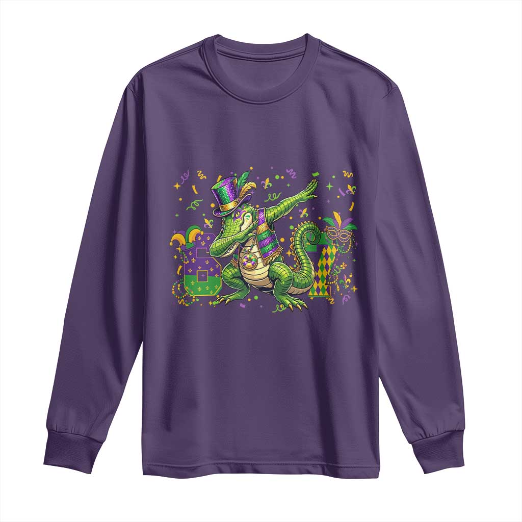 Funny Dabbing Alligator 67 Mardi Gras Six Seven Meme Long Sleeve Shirt TS11 Purple Print Your Wear