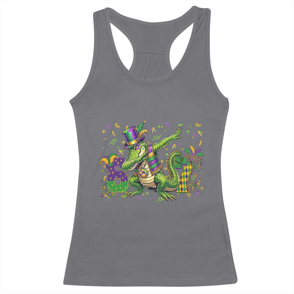 Funny Dabbing Alligator 67 Mardi Gras Six Seven Meme Racerback Tank Top TS11 Charcoal Print Your Wear