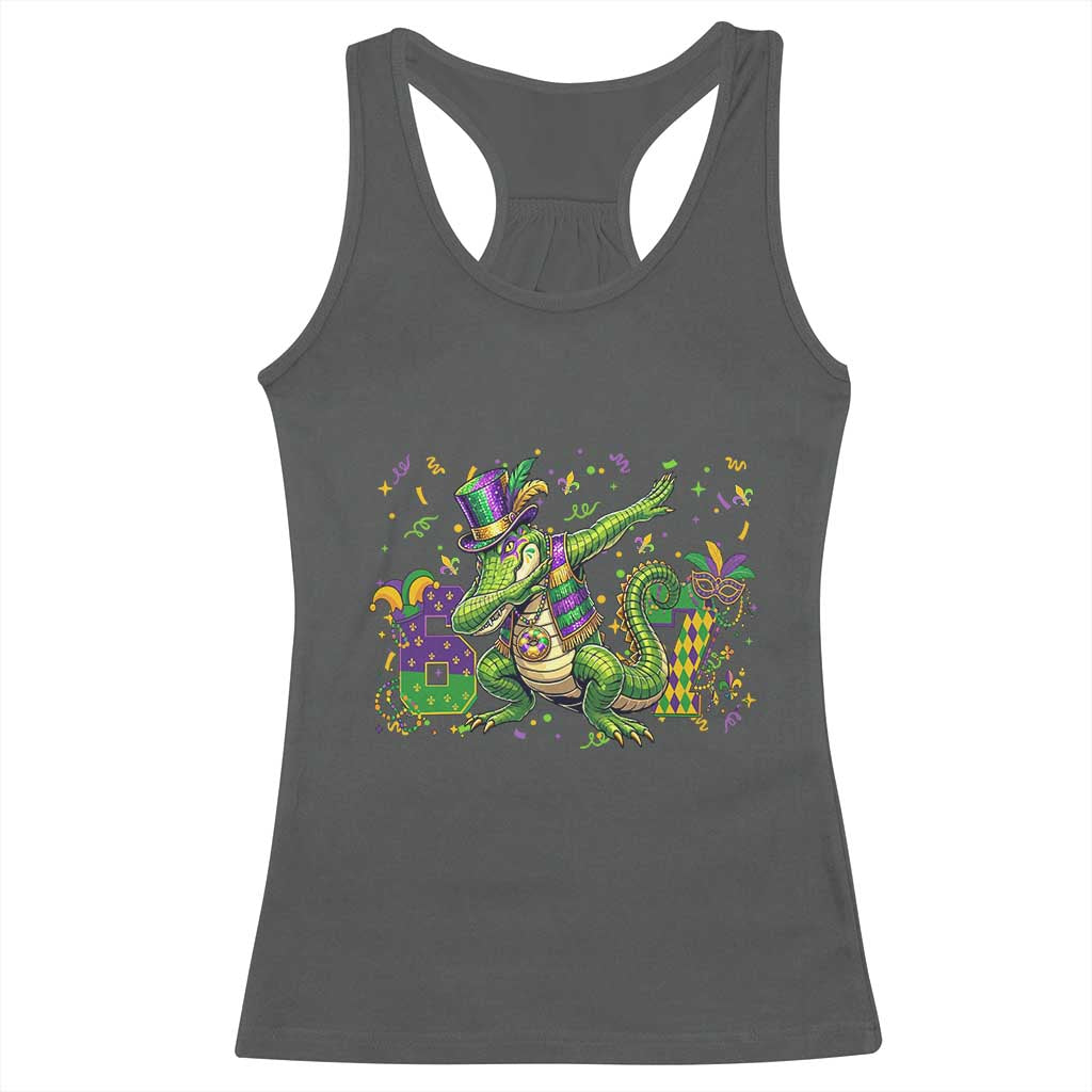 Funny Dabbing Alligator 67 Mardi Gras Six Seven Meme Racerback Tank Top TS11 Dark Heather Print Your Wear
