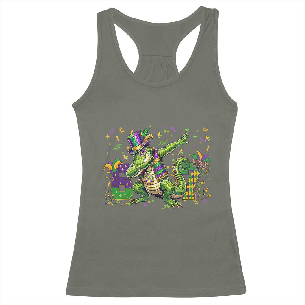 Funny Dabbing Alligator 67 Mardi Gras Six Seven Meme Racerback Tank Top TS11 Military Green Print Your Wear