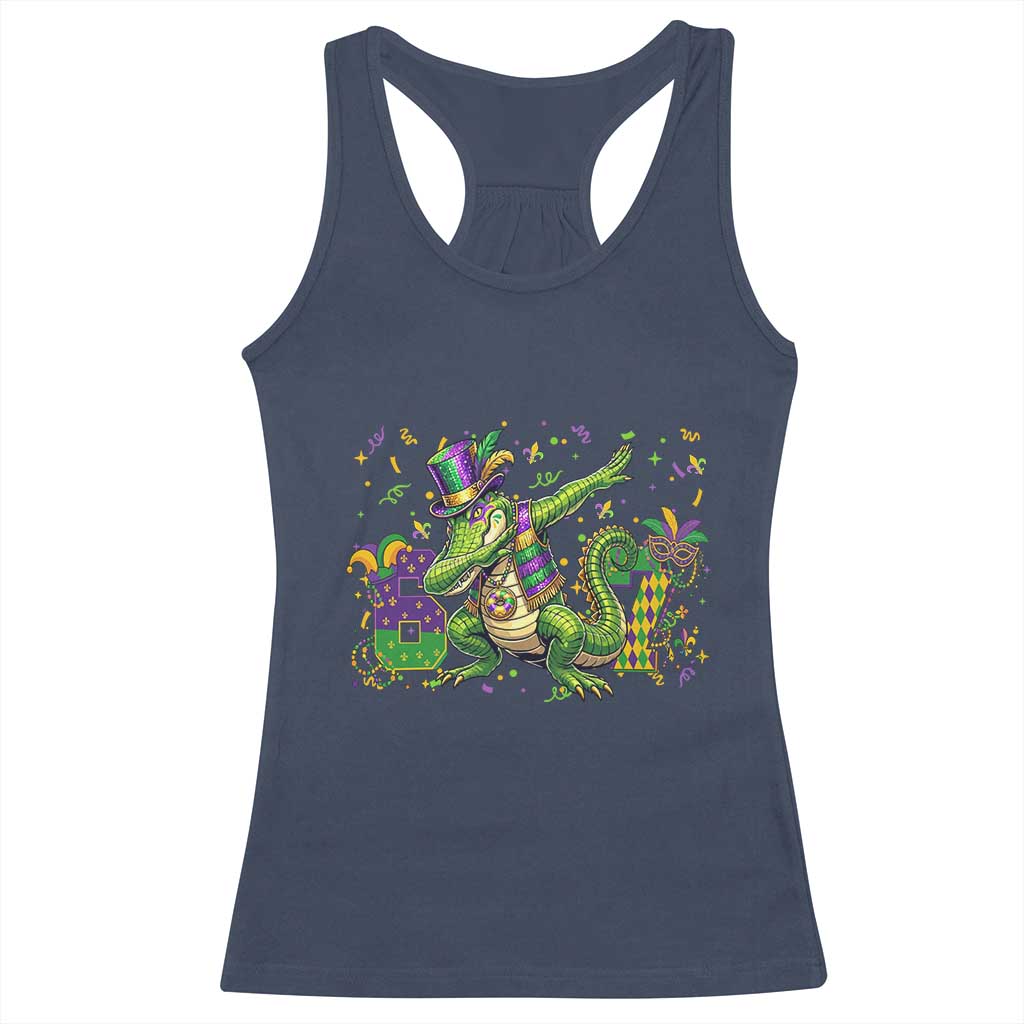 Funny Dabbing Alligator 67 Mardi Gras Six Seven Meme Racerback Tank Top TS11 Navy Print Your Wear