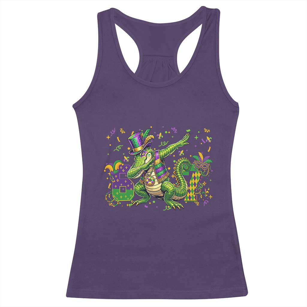 Funny Dabbing Alligator 67 Mardi Gras Six Seven Meme Racerback Tank Top TS11 Purple Print Your Wear
