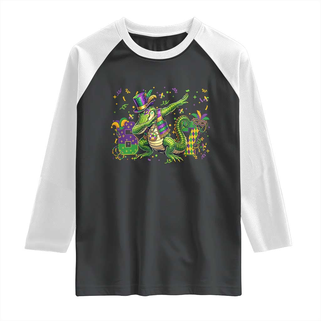 Funny Dabbing Alligator 67 Mardi Gras Six Seven Meme Raglan Shirt TS11 Black White Print Your Wear