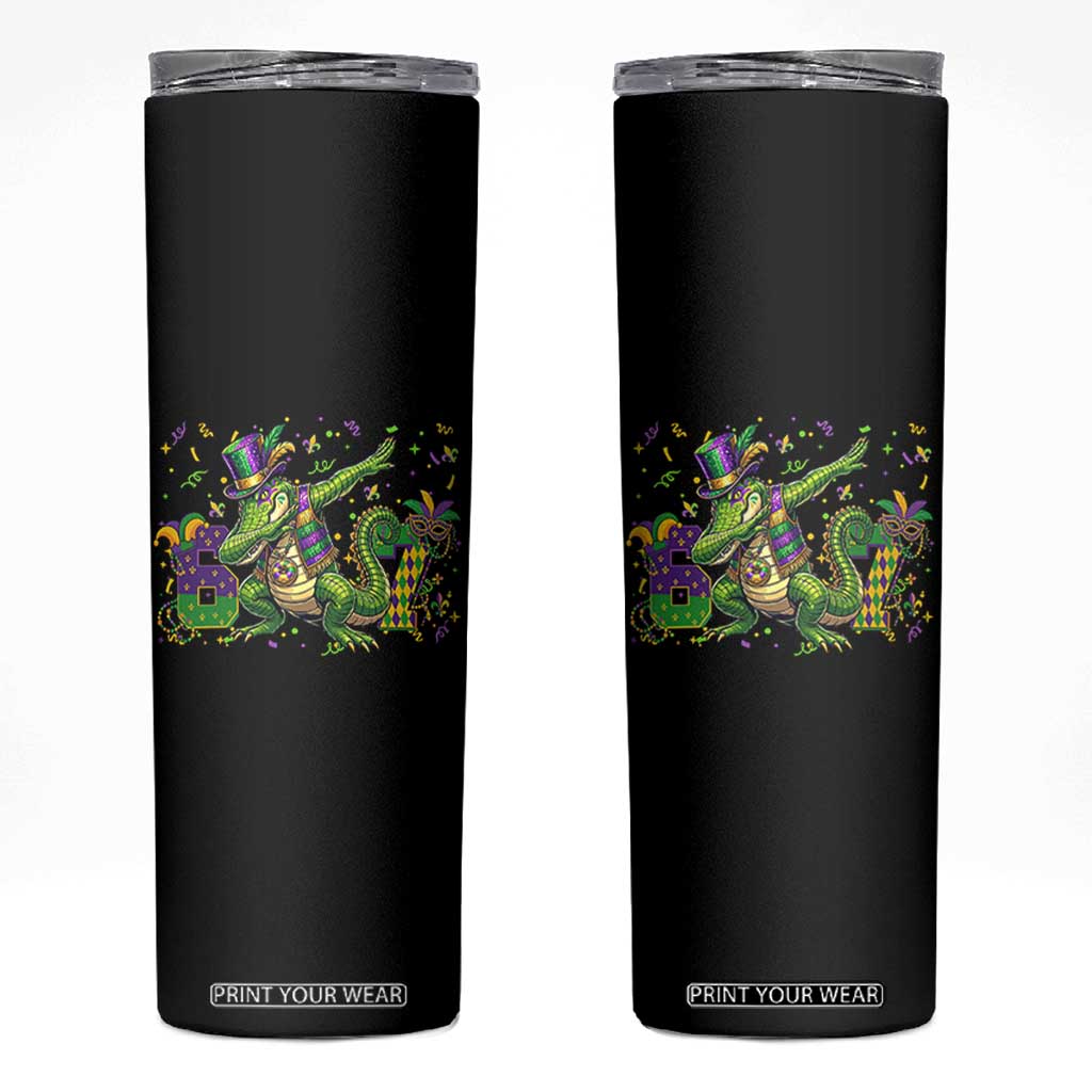 Funny Dabbing Alligator 67 Mardi Gras Six Seven Meme Skinny Tumbler TS11 Black Print Your Wear