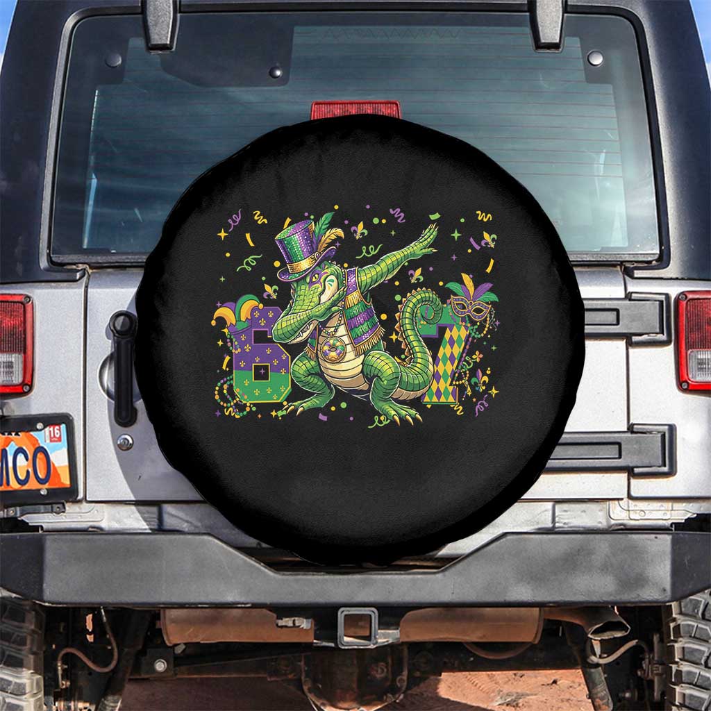 Funny Dabbing Alligator 67 Mardi Gras Six Seven Meme Spare Tire Cover TS11 No hole Black Print Your Wear