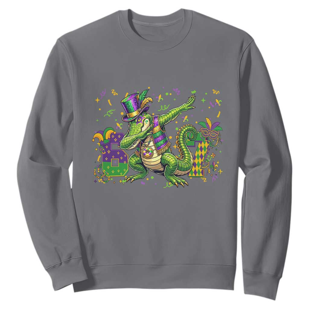 Funny Dabbing Alligator 67 Mardi Gras Six Seven Meme Sweatshirt TS11 Charcoal Print Your Wear