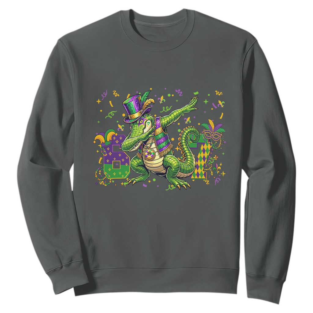 Funny Dabbing Alligator 67 Mardi Gras Six Seven Meme Sweatshirt TS11 Dark Heather Print Your Wear