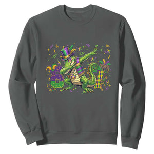 Funny Dabbing Alligator 67 Mardi Gras Six Seven Meme Sweatshirt TS11 Dark Heather Print Your Wear