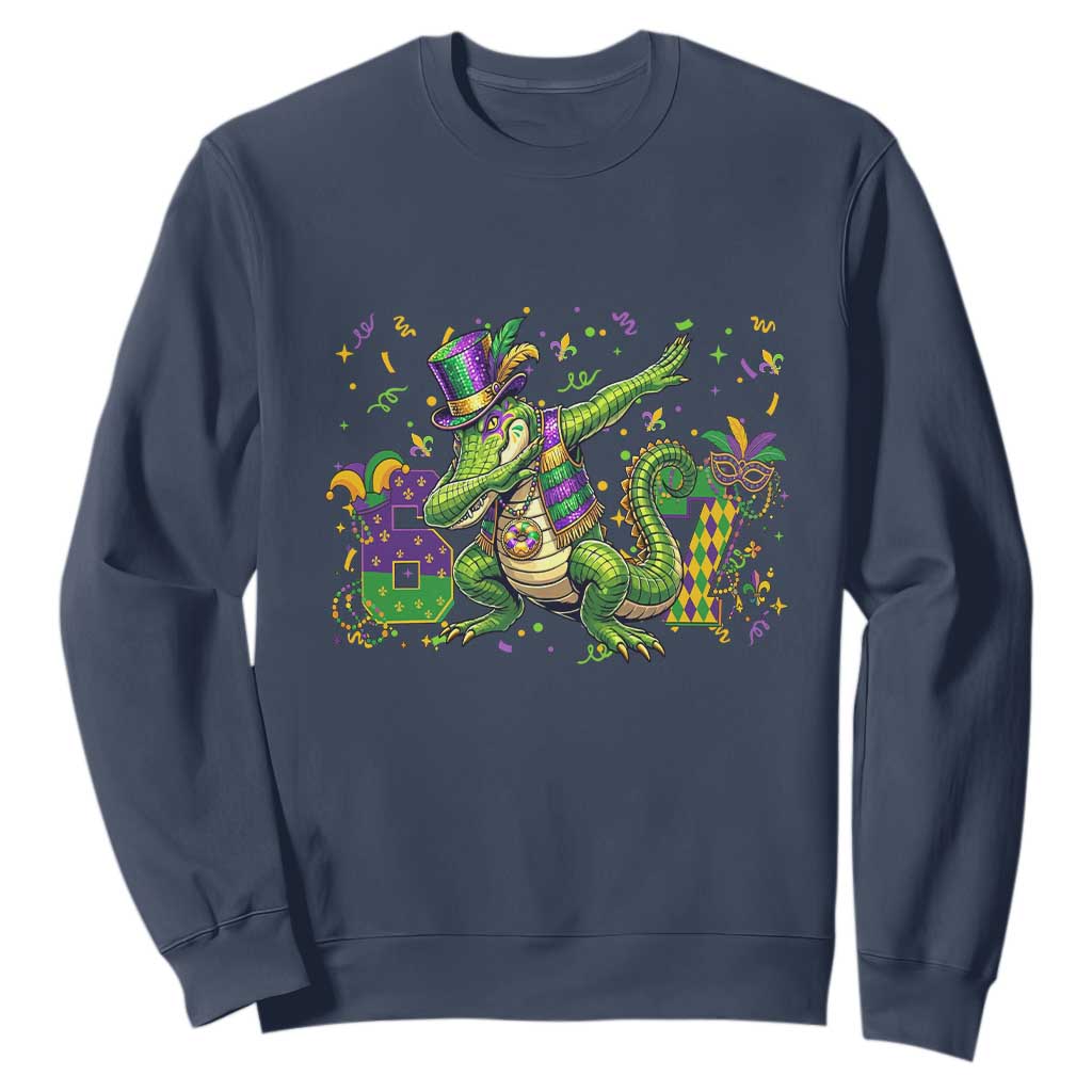 Funny Dabbing Alligator 67 Mardi Gras Six Seven Meme Sweatshirt TS11 Navy Print Your Wear