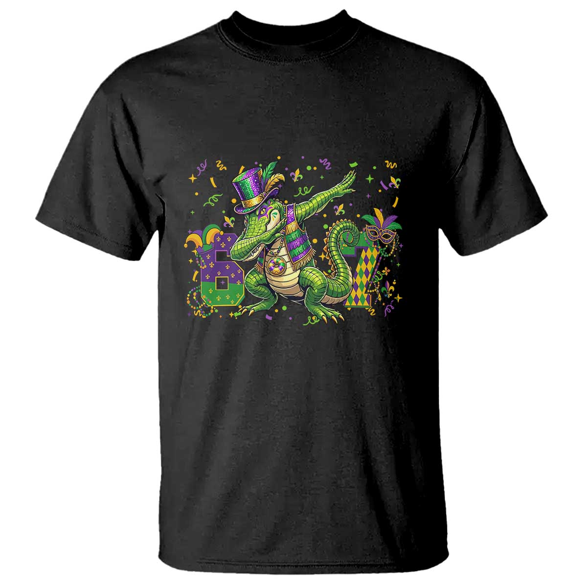 Funny Dabbing Alligator 67 Mardi Gras Six Seven Meme T Shirt TS11 Black Print Your Wear