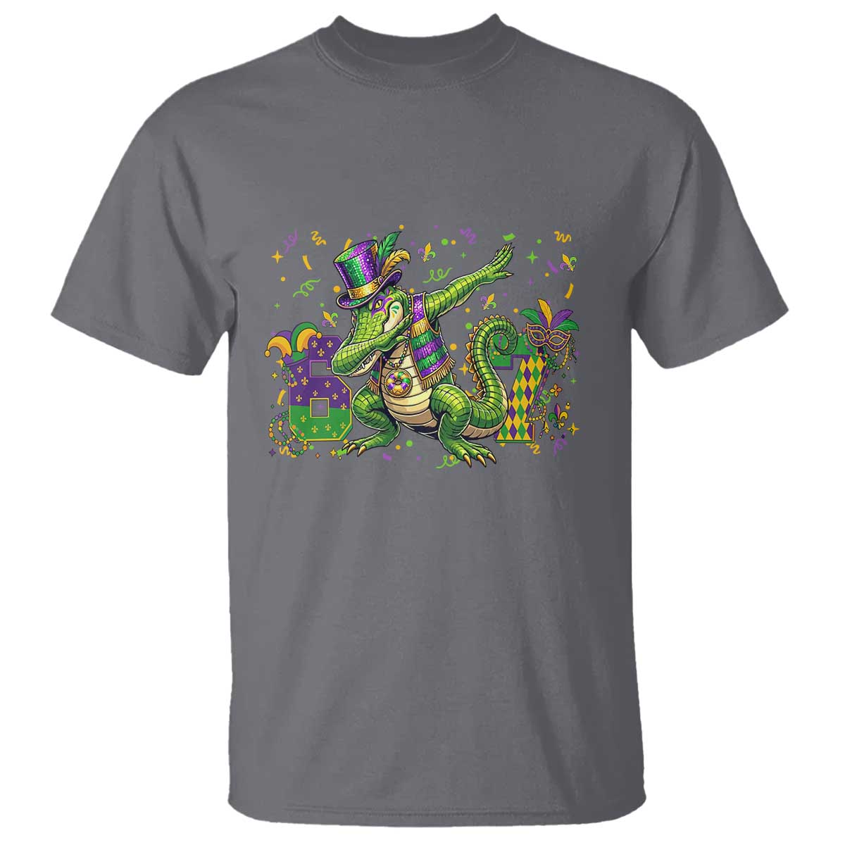 Funny Dabbing Alligator 67 Mardi Gras Six Seven Meme T Shirt TS11 Charcoal Print Your Wear