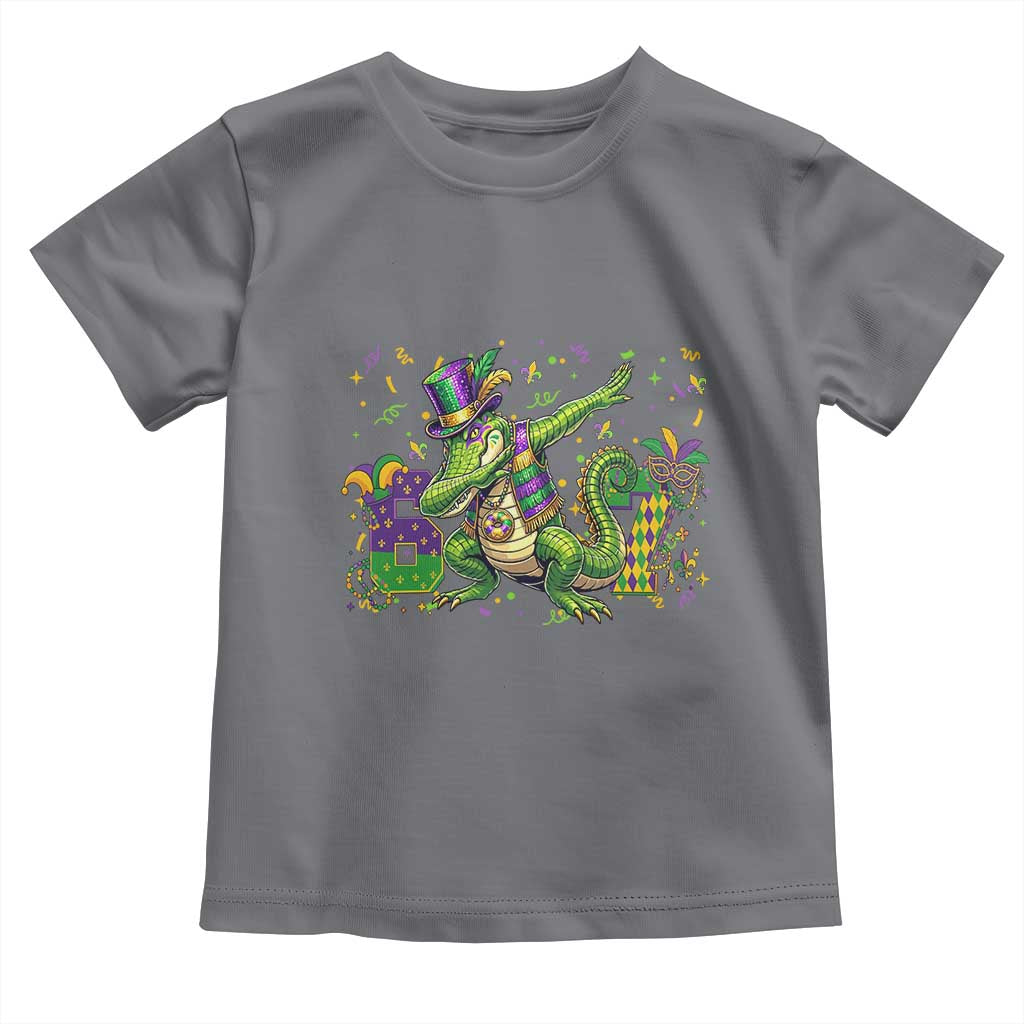 Funny Dabbing Alligator 67 Mardi Gras Six Seven Meme Toddler T Shirt TS11 Charcoal Print Your Wear
