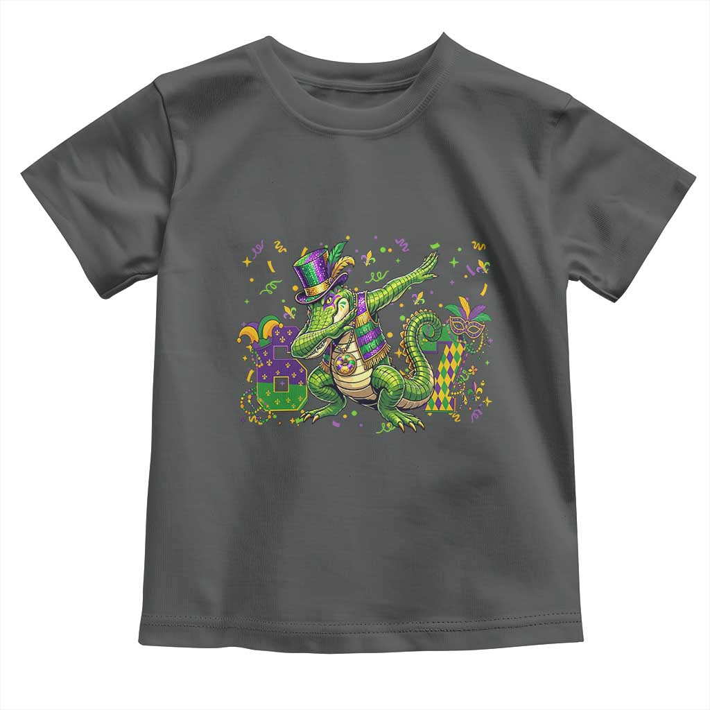 Funny Dabbing Alligator 67 Mardi Gras Six Seven Meme Toddler T Shirt TS11 Dark Heather Print Your Wear